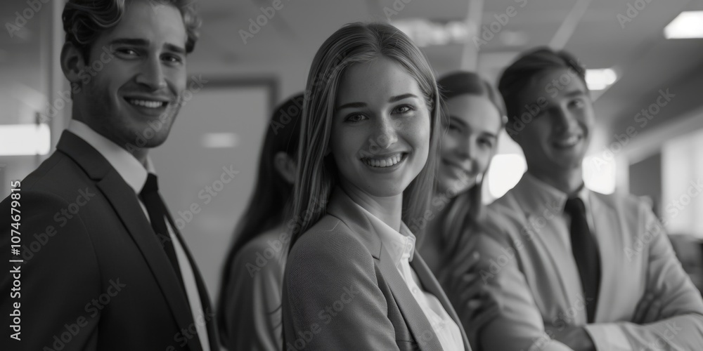Obraz premium Friendly, professional business team smiling in an office meeting.