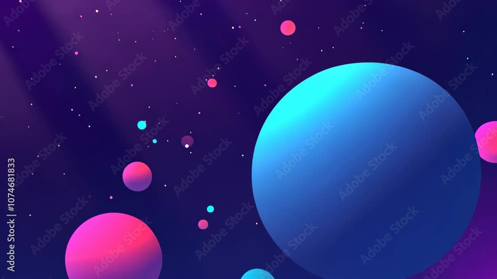 A digital illustration of a colorful space scene with a large blue planet, a pink planet, and scattered smaller planets in a dark blue sky A digital illustration of a colorful space scene with a large blue planet, a pink planet, and scattered smaller planets in a dark blue sky