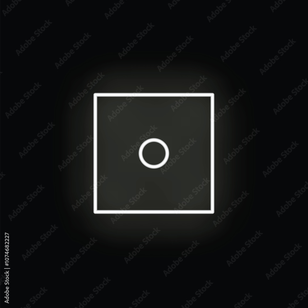 Neon glowing outline icon of a dice with one dot on a black background Neon glowing outline icon of a dice with one dot on a black background