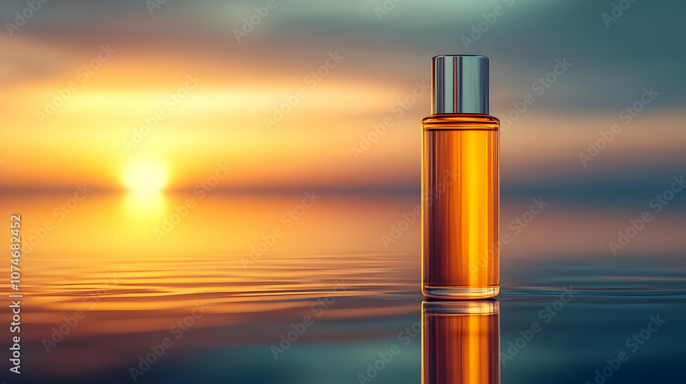 Golden Hour Perfume Bottle 3D Illustration Golden Hour Perfume Bottle 3D Illustration