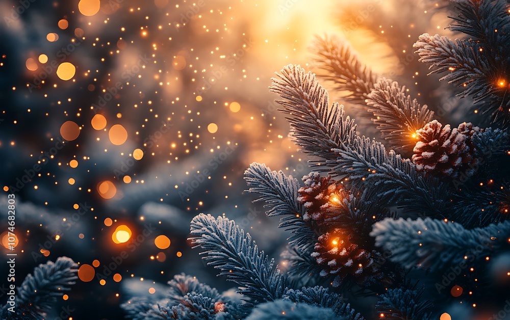 Fototapeta premium Pine Tree Adorned with Twinkling Lights for Festive Glow