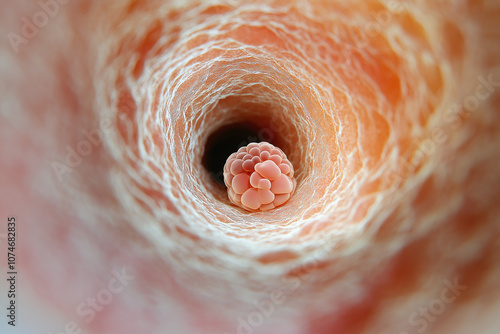 Close-up of an ovarian follicle, showing cells and structures involved in egg maturation