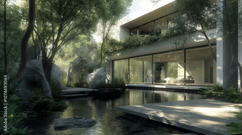 Modern house, architecture, house with a swimming pool Modern house, architecture, house with a swimming pool