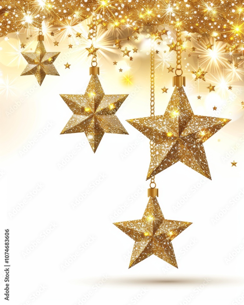 Fototapeta premium Christmas decorations illuminate with gold glittering accents, creating an abstract glow light texture. The shimmering ornaments and festive lights capture the essence of the holiday season, blending