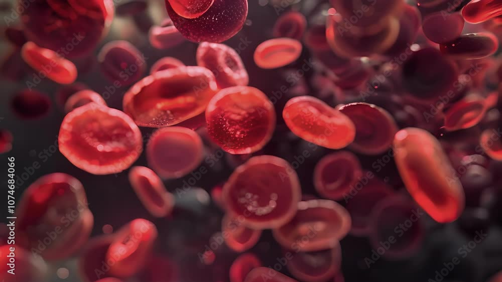 A microscopic image of a developing erythrocyte in the midst of hemoglobin synthesis showcasing the vibrant red color. A microscopic image of a developing erythrocyte in the midst of hemoglobin synthesis showcasing the vibrant red color.