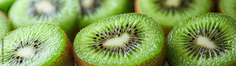 Freshly sliced kiwi fruit showcasing vibrant green color and unique texture, perfect for healthy recipes and refreshing drinks. Freshly sliced kiwi fruit showcasing vibrant green color and unique texture, perfect for healthy recipes and refreshing drinks.