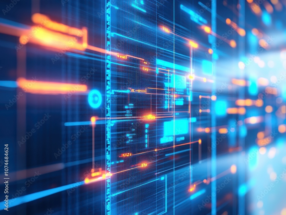 Obraz premium Software structure diagrams and code sketches on a whiteboard, focus on project planning, selective focus, collaborative development, dynamic, Multilayer, startup office backdrop