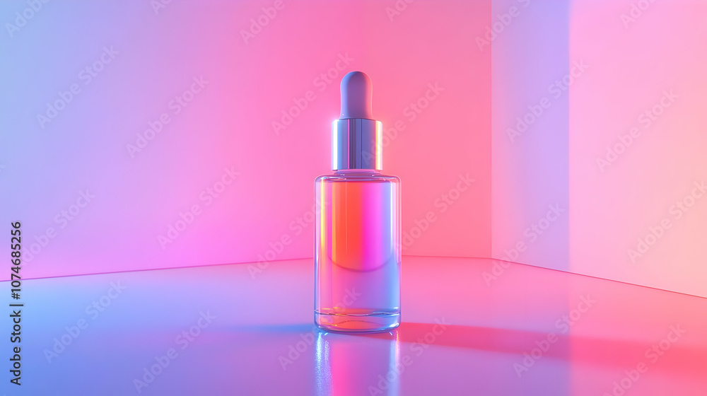 Glass Dropper Bottle on a Pink and Blue Gradient Background - Illustration Glass Dropper Bottle on a Pink and Blue Gradient Background - Illustration