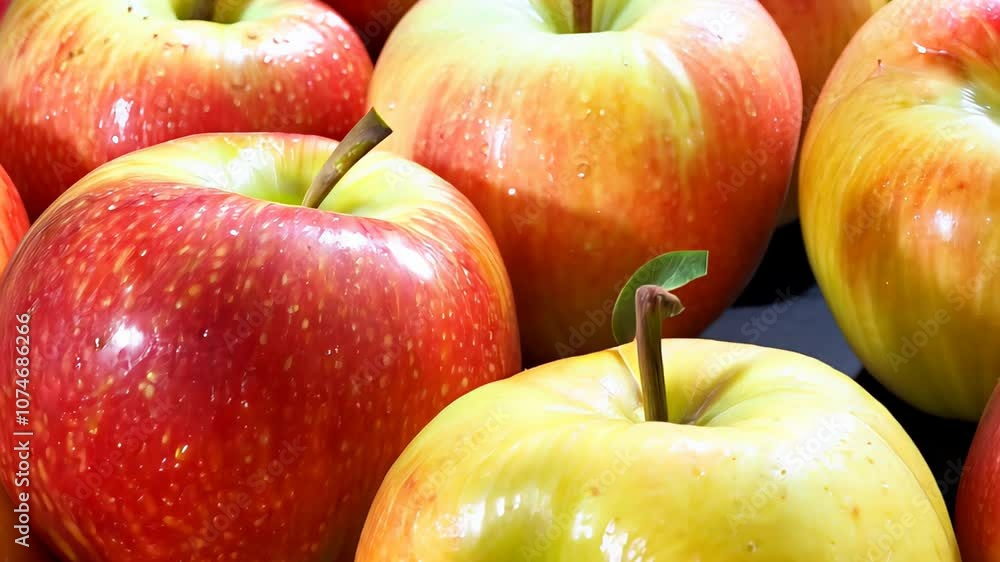 close-up of fresh red and yellow apples, showcasing their vibrant colors and glossy surface. close-up of fresh red and yellow apples, showcasing their vibrant colors and glossy surface.