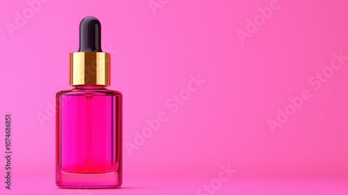 Elegant Glass Dropper Bottle on Vibrant Pink Background, Ideal for Beauty Product, Skincare Serum, or Essential Oil Showcase in Stock Photography