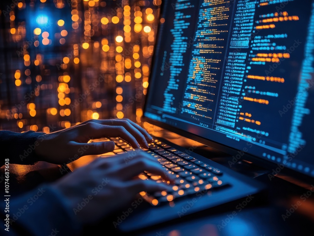 Hackerstyle programmer typing rapidly on a keyboard Hackerstyle programmer typing rapidly on a keyboard