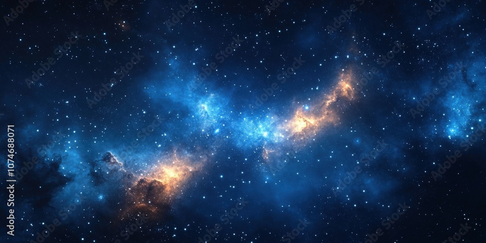 Stunning Galactic Scene with Vibrant Blue and Orange Nebula Surrounded by Distant Stars and Cosmic Dust in the Deep Universe of Space Stunning Galactic Scene with Vibrant Blue and Orange Nebula Surrounded by Distant Stars and Cosmic Dust in the Deep Universe of Space