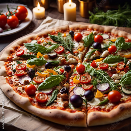 Pizza - Pizza mit Paprika und Tomaten photo