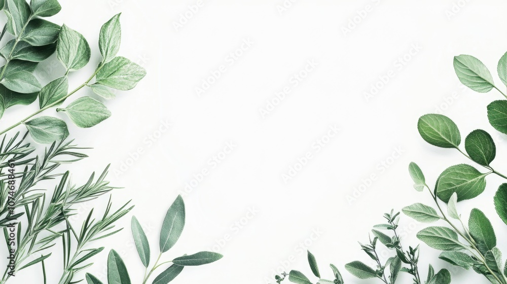 Naklejka premium Charming arrangement of green herbs and leaves, suitable as a decorative wall art or background for various design projects.