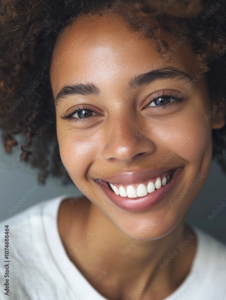 African American woman with a radiant smile, looking directly at the camera. African American woman with a radiant smile, looking directly at the camera.