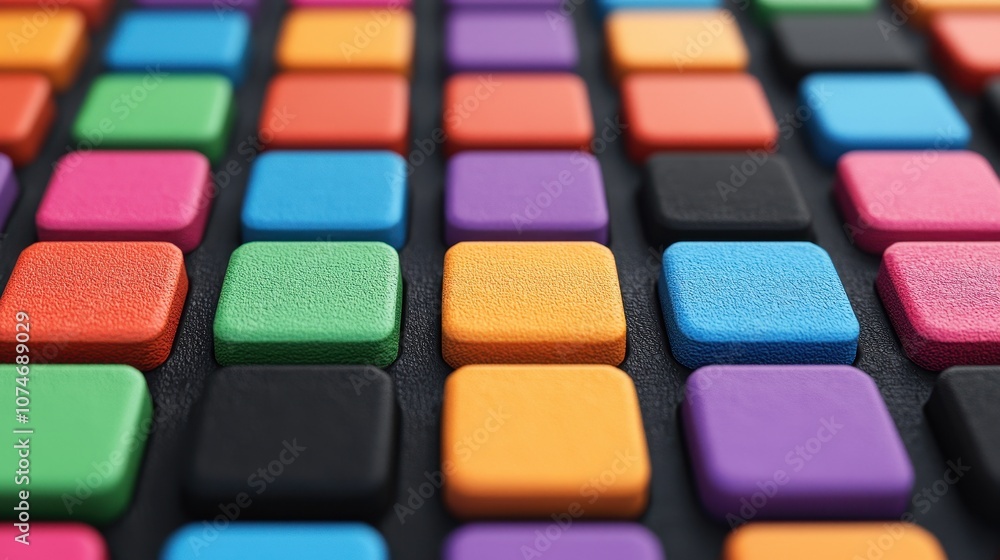 Colorful Geometry: A Close-Up View of Vibrant Square Tiles with Textured Surfaces Arranged in a Pattern, Perfect for Abstract Backgrounds and Design Projects Colorful Geometry: A Close-Up View of Vibrant Square Tiles with Textured Surfaces Arranged in a Pattern, Perfect for Abstract Backgrounds and Design Projects