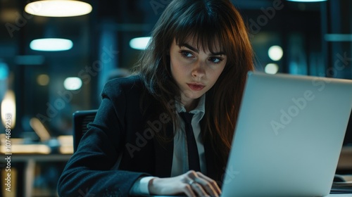 Busy Woman Working at Night