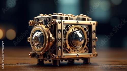 Steampunk Camera with intricate details and a gold-plated finish