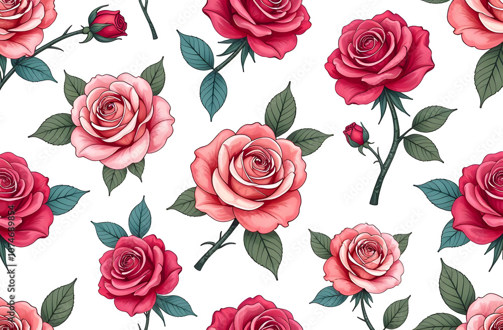 Rose red pattern on white background, good for wall paper, background, textile Rose red pattern on white background, good for wall paper, background, textile