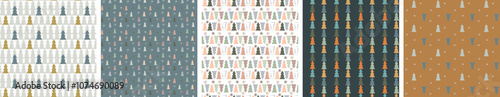 Seamless patterns of Christmas trees in boho style for New Year and Christmas decoration