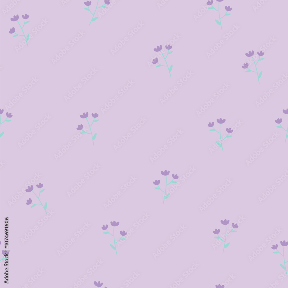 Cute purple flowers on violet background. Seamless floral pattern. Cute purple flowers on violet background. Seamless floral pattern.