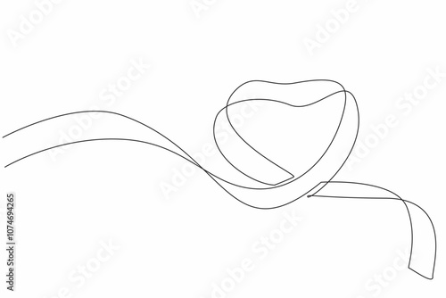 Single continuous line drawing a ribbon forms a heart shape. Concern for patients suffering from cancer. Symbolizes love, support. Awareness. National Wear Red Day. One line design vector illustration