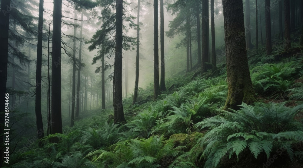 lush green forest on a misty fog lush green forest on a misty fog