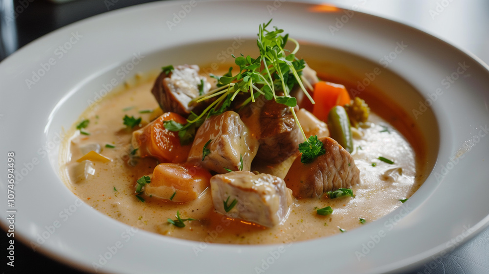 Blanquette de Veau with Tender Veal and Vegetables in a Creamy White Sauce Blanquette de Veau with Tender Veal and Vegetables in a Creamy White Sauce