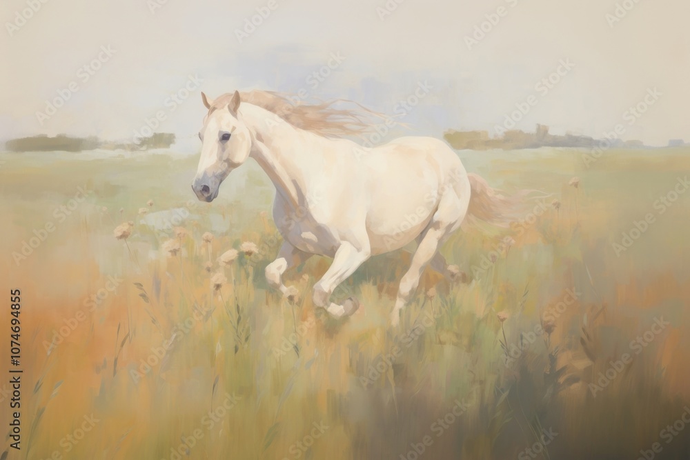 Horse running in the meadow painting horse stallion. Horse running in the meadow painting horse stallion.