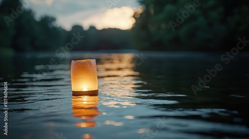Wallpaper Mural Serene Riverside Memorial with Glowing Lantern at Dusk Torontodigital.ca