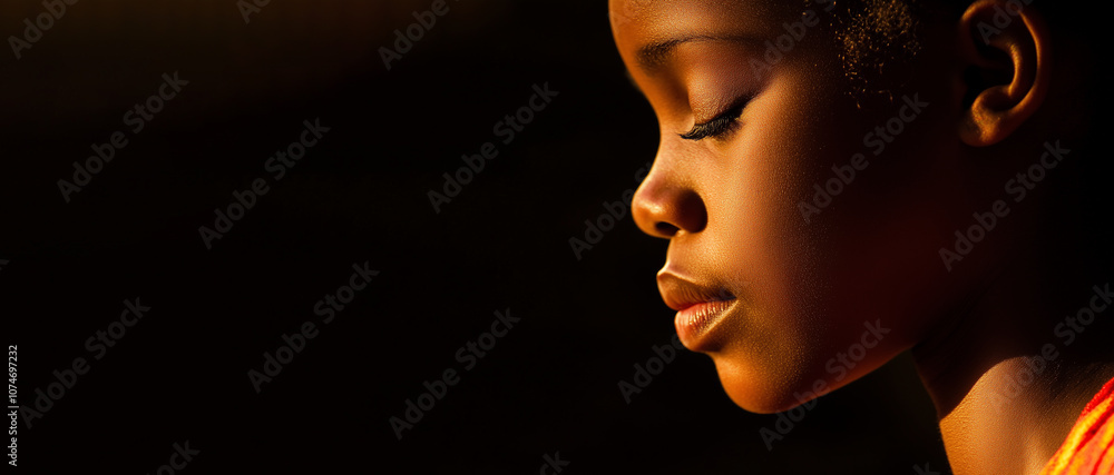 Portrait of a Young Girl in Prayer with Eyes Closed Banner Portrait of a Young Girl in Prayer with Eyes Closed Banner