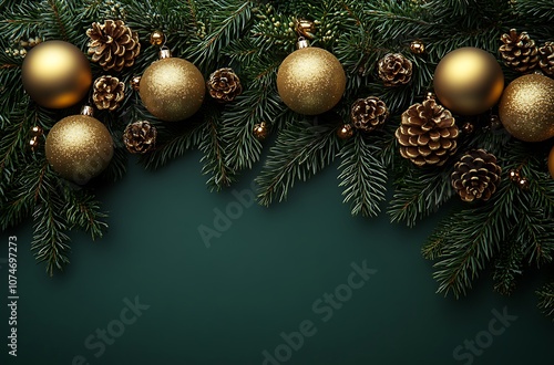 Green Border with Gold Ornaments and Pine Cones