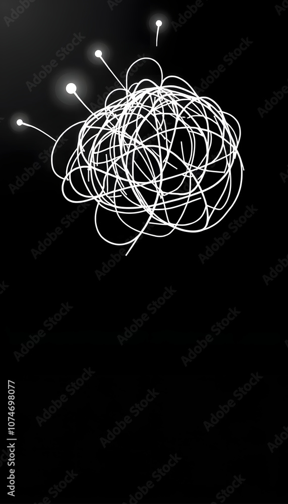 Tangled thoughts, information overload concept. Several lines from different directions that tangle in a person's head, flat illustration isolated with white highlights, png Tangled thoughts, information overload concept. Several lines from different directions that tangle in a person's head, flat illustration isolated with white highlights, png