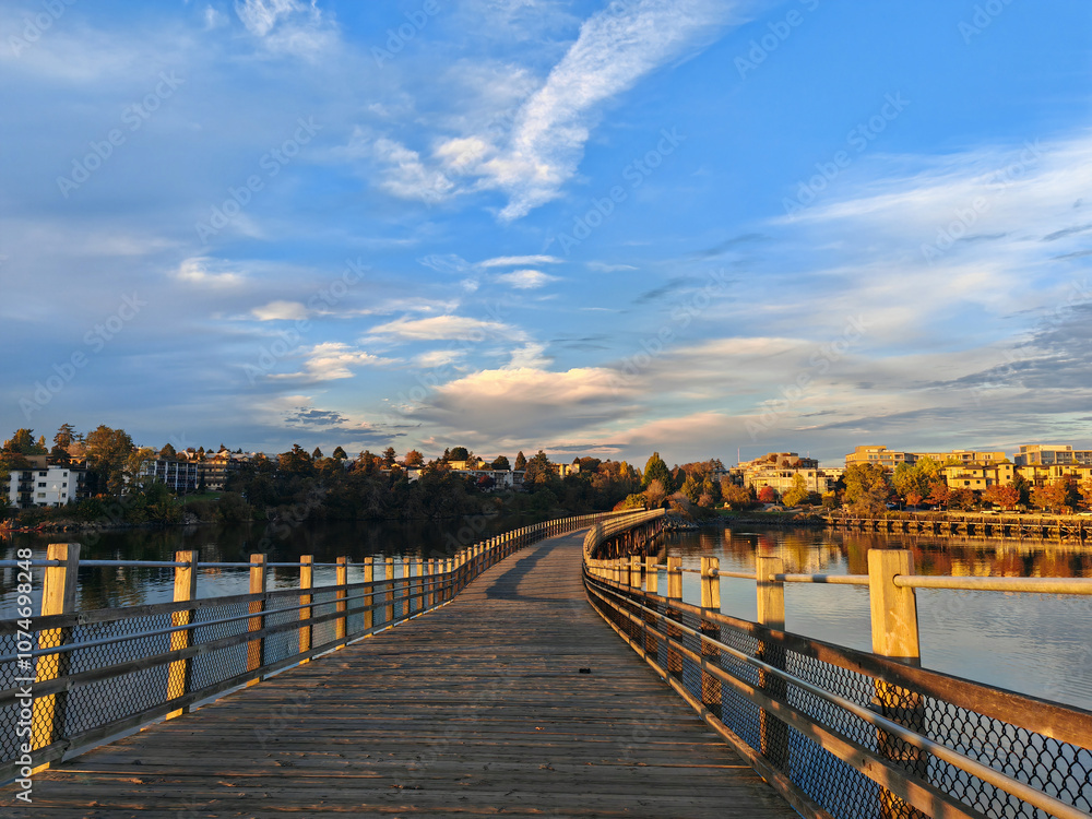 Fototapeta premium wooden bridge over the river in autumn