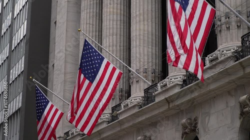 Display of U.S. flags is prominently shown on a notable financial building