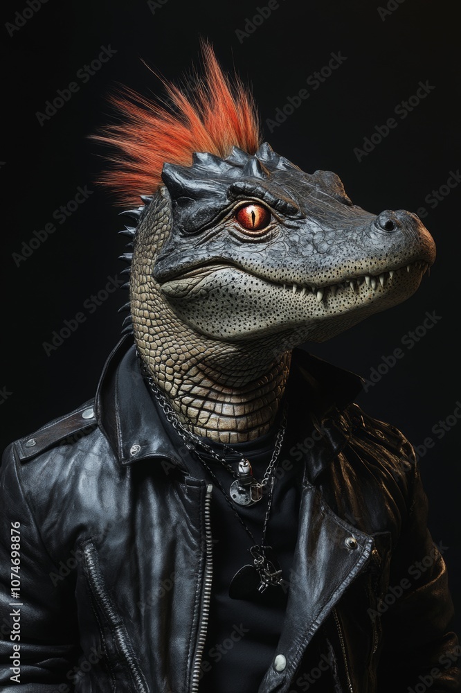 Portrait of punk style crocodile. Ai generative art Portrait of punk style crocodile. Ai generative art