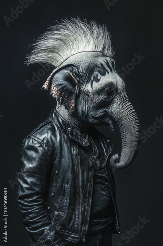 Portrait of punk style elephant. Ai generative art