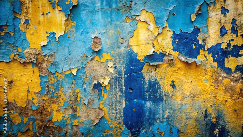 © Kukar Studio - Abstract Textural Background of Chipped Blue and Yellow Paint on a Weathered Surface © Kukar Studio - Abstract Textural Background of Chipped Blue and Yellow Paint on a Weathered Surface