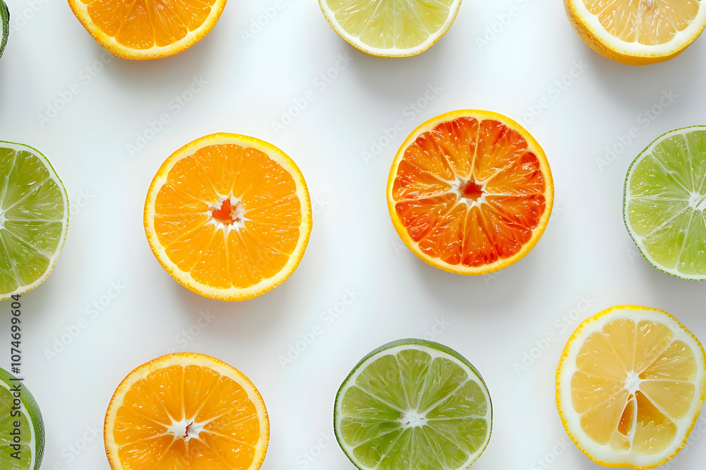 Top view of citrus halves on white background Top view of citrus halves on white background