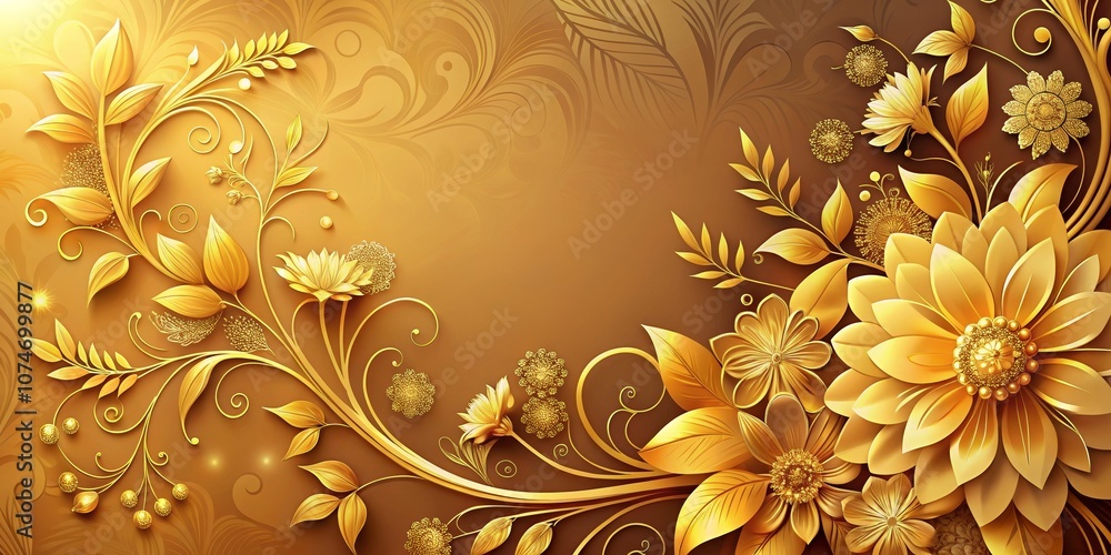 custom made wallpaper toronto digitalStunning Golden Floral Background with Generative AI Design Featuring Beautiful Flowers and Intricate Leaf Patterns for Artistic Projects and Installations