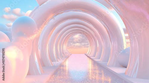 Fototapeta Naklejka Na Ścianę i Meble -  Pastel Pink Glowing Tunnel