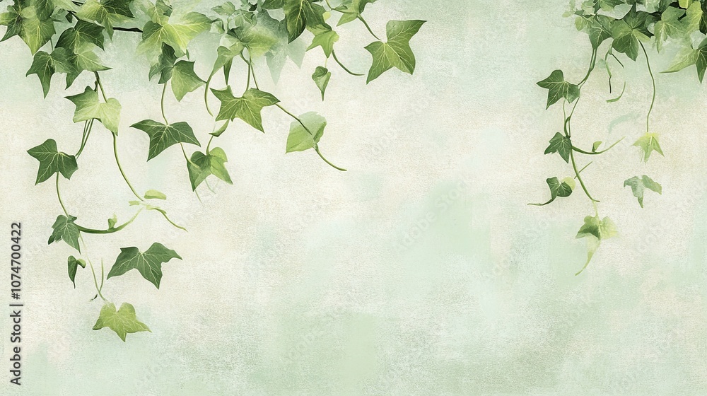 Elegant green ivy leaves on soft rustic background for natural design Elegant green ivy leaves on soft rustic background for natural design