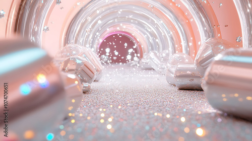 Fototapeta Naklejka Na Ścianę i Meble -  Pink and Silver Glowing Tunnel