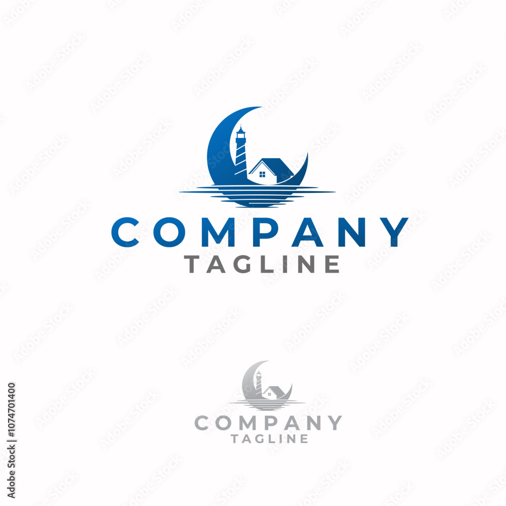 home logo with lighthouse and crescent moon home logo with lighthouse and crescent moon
