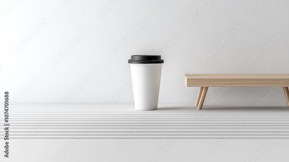 Simple and Functional Disposable White Coffee Cup with Sleek Black Lid Showcased Against a Clean White Background Highlighting the Elegant Contrast and Minimalist Design Simple and Functional Disposable White Coffee Cup with Sleek Black Lid Showcased Against a Clean White Background Highlighting the Elegant Contrast and Minimalist Design