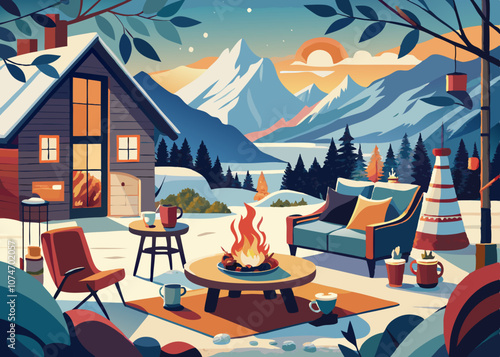 Cozy Winter Retreat: Snow-Covered Cabin with Mountain Views