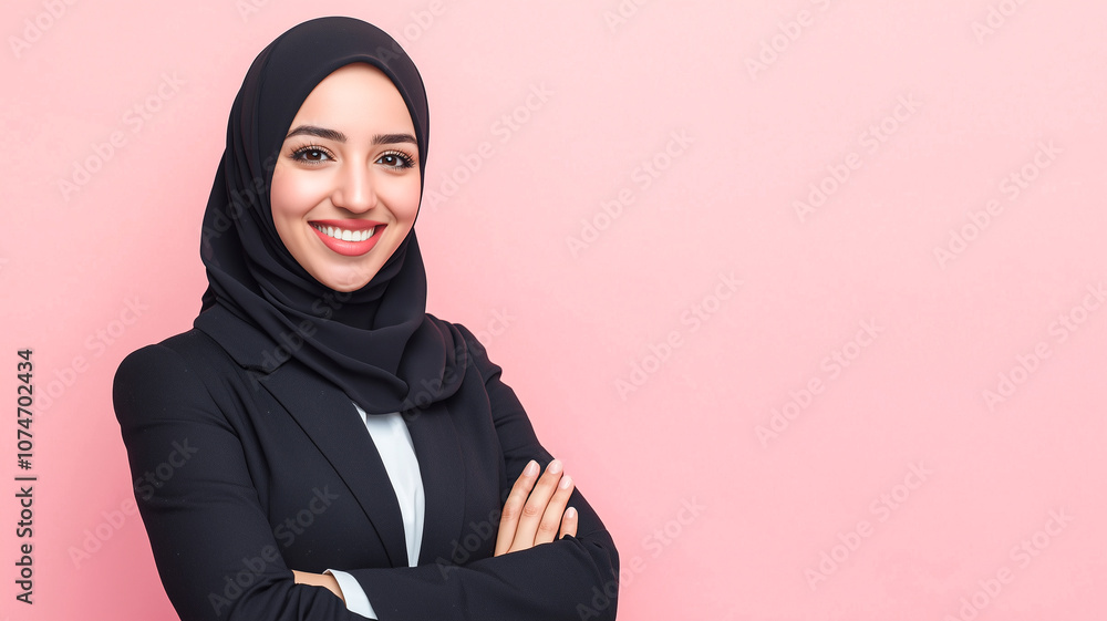 Businesswoman in hijab crossing her arms with a friendly smile. Businesswoman in hijab crossing her arms with a friendly smile.