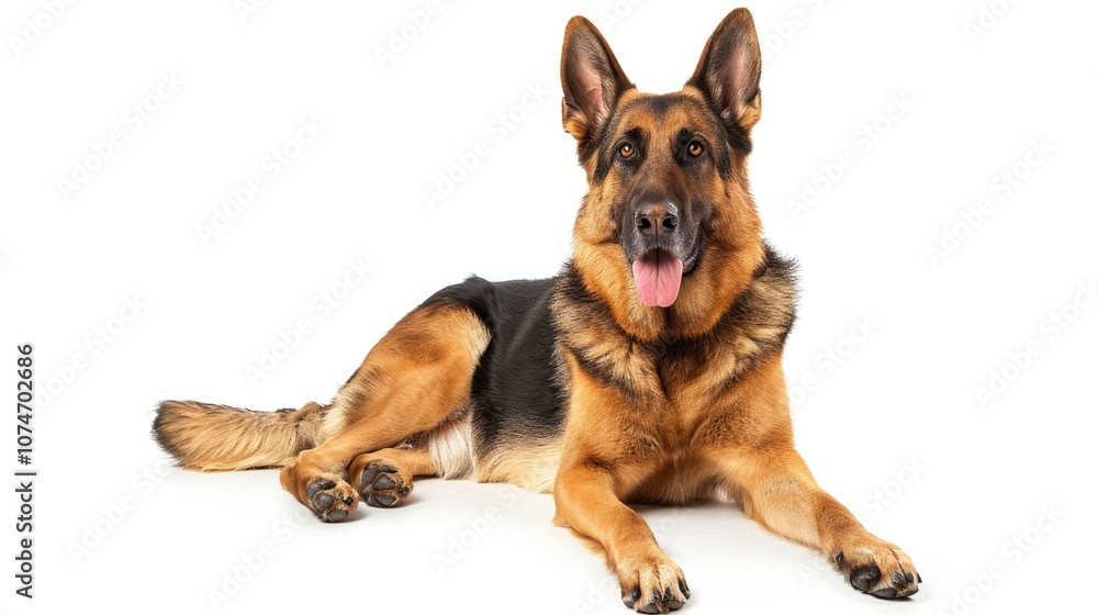 German Shepherd laying over white background German Shepherd laying over white background