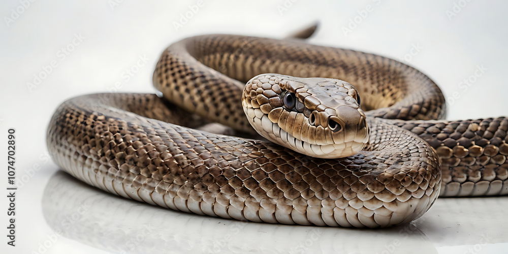 Naklejka premium a coiled snake with various unique patterns and types, lying on a white background. Realistic view. created with generative AI