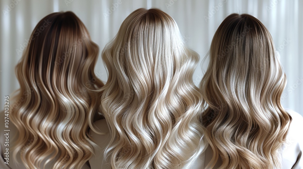 The model hair appears glossy and healthy, cascading down her shoulders with cool platinum and ash blonde highlights that catch the light beautifully. The backdrop is simple and elegant. The model hair appears glossy and healthy, cascading down her shoulders with cool platinum and ash blonde highlights that catch the light beautifully. The backdrop is simple and elegant.